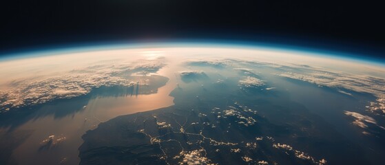 View of the planet earth from space.Aerial view. Panoramic shot. Generative AI