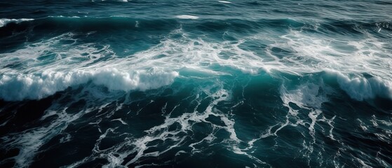 Fototapeta premium Top view of a beautiful tropical beach with sea waves.Aerial view. Panoramic shot. Generative AI