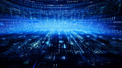 Blue digital binary data. Generative Ai. Code, Computing, Information, Computer, Internet, Network, Connection. 