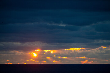Fiery orange sunset from the coast of Cornwall
