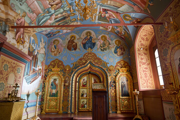 Fototapeta na wymiar The interior of the aisle of the Trinity Cathedral of the Ipatievsky Monastery. Kostroma, Russia