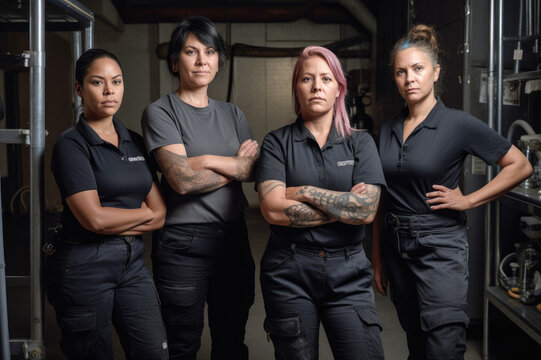 Women plumbers united, promoting diversity and fostering inclusive empowerment in the workplace. Generative AI. 
