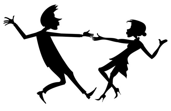 recommend clip art: Romantic dancing young couple. Art silhouette. 
                    Funny dancing young man and woman. Black and white
                    