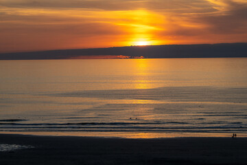 Fiery orange sunset from the coast of Cornwall