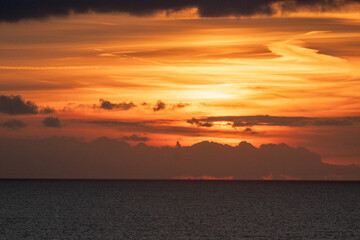 Fiery orange sunset from the coast of Cornwall