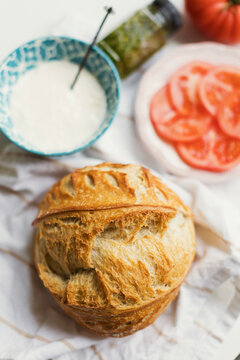 Artisan bread with tomatoes and cheese