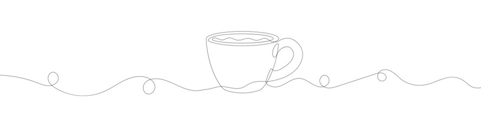 Continuous line drawing of cup. The mug one line icon. One line drawing background. Vector illustration. Cup black icon