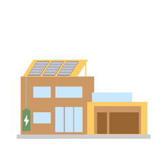 Solar panels on house roof. Home electricity scheme, flat vector.