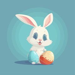 Cute easter bunny with Easter egg. Holiday colorful vector illustration in pastel colors