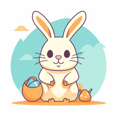 Easter bunny with colorful Easter egg. Holiday card vector illustration