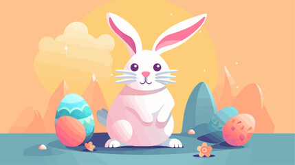 Cute Easter bunny vector illustration 2D flat style