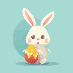 Cute easter bunny with Easter egg. Holiday colorful vector illustration in pastel colors