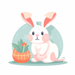 Cute Easter bunny vector illustration 2D flat style