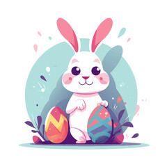 Cute easter bunny with Easter egg. Holiday colorful vector illustration in pastel colors
