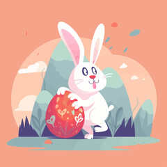 Cute easter bunny with Easter egg. Holiday colorful vector illustration in pastel colors