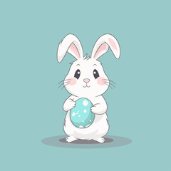 Cute easter bunny with Easter egg. Holiday colorful vector illustration in pastel colors