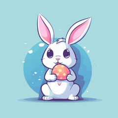 Cute easter bunny with Easter egg. Holiday colorful vector illustration in pastel colors
