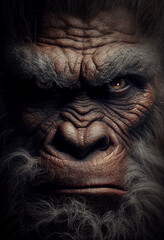 Bigfoot face close-up created with Generative AI