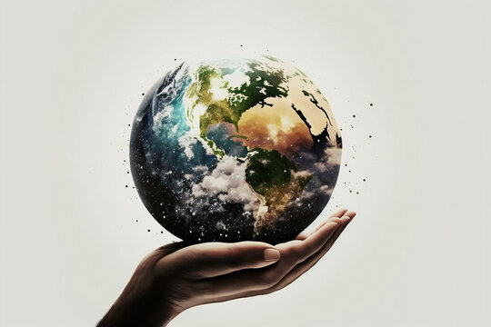 A hand holding a globe earth day concept