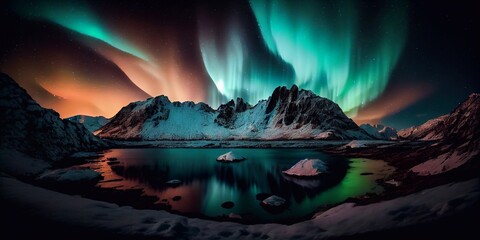 Fototapeta na wymiar Northern lights aurora borealis lapland night landscape, Nightsky with stars and northern lights.