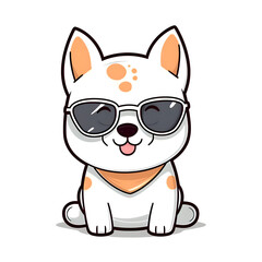 Kawaii Cute happy dog wearing sunglasses