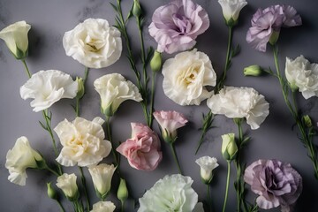 a bunch of flowers that are laying on a counter top with one flower in the middle of the picture and the other flowers in the middle of the picture.  generative ai
