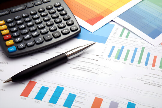 Accounting,calculator and pen,Financial chart ,ai generative