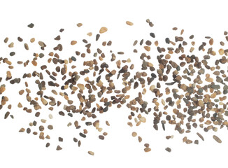 Naklejka premium Fish Tank decorative Rock stone gravel fly explosion fall, brown stone rock explode abstract cloud fly, splash in air for ground floor. White background isolated high speed shutter freeze shot