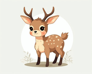Cute cartoon deer on white background. Vector illustration.

