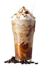 Coffe frappe wit cream and  straw on cutout PNG transparent background. Generative AI - obrazy, fototapety, plakaty