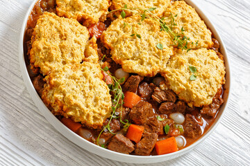 boneless beef short ribs cobbler in white bowl