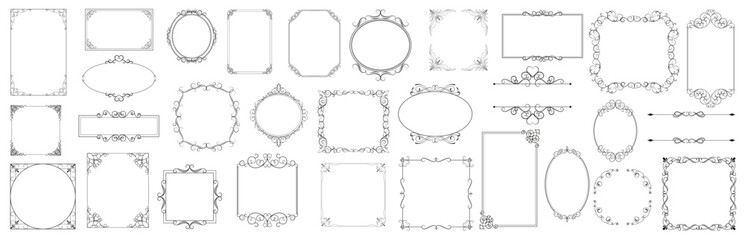 Ornamental label frames. Old ornate labels, decorative vintage frame and retro badge vector symbols set