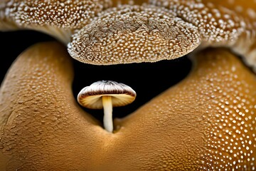 Close up of small mushrooms macro. Generative AI