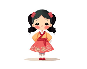 Fototapeta premium Cute asian girl wearing traditional kimono. Vector illustration 