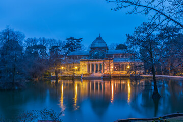 The Palacio de Cristal Glass Palace is a 19th century conservatory located in the Buen Retiro Park in Madrid Spain It is currently used for art exhibitions.