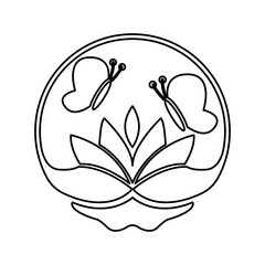 flower and butterflies icon on white background, vector illustration