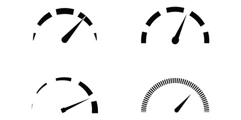 Speed signs. Speedometer black icons set. Speed indicators with arrows. Fast speed.gauge, dashboard, indicator, tachometer, scale. - obrazy, fototapety, plakaty