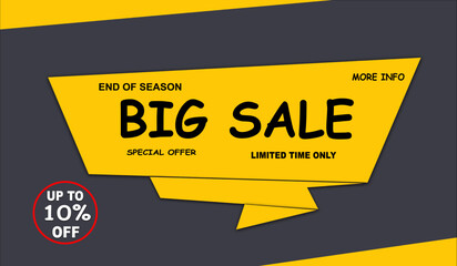 Big Sale.10% OFF. Special Offer Marketing Announcement. Discount promotion.10% Discount Special Offer Conceptual Yellow Banner Design Template.