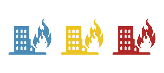 burning high-rise building icon on a white background, vector illustration