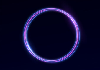 Neon swirl. Curve blue line light effect. Abstract ring background with glowing swirling background. Energy flow tunnel. Blue portal, platform. Magic circle vector. Luminous spiral.