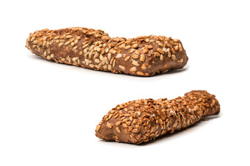 Loaf of bread with sunflower seeds isolated on a white background.
