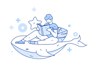 Quiet reading character flat vector concept operation hand drawn illustration
