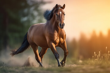 A horse running through a field. Generative AI.