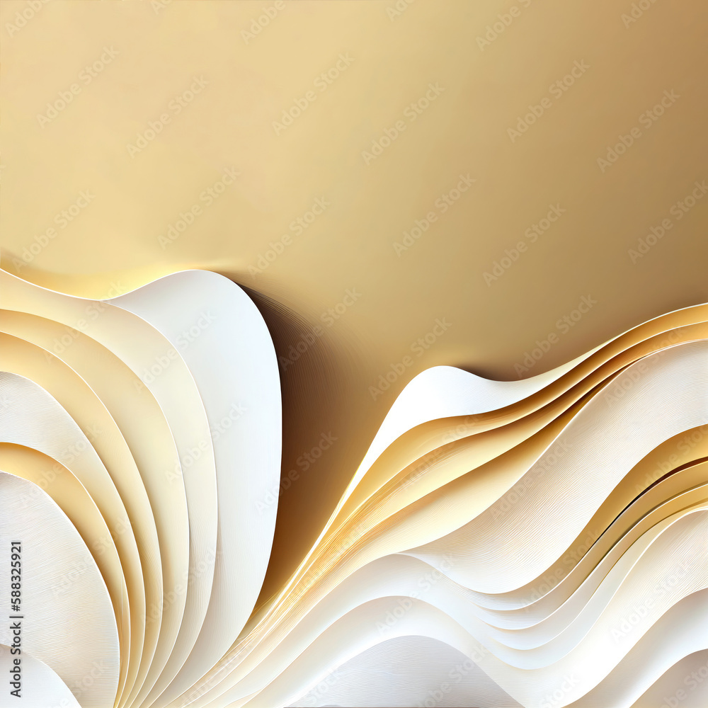 Aufkleber abstract background with curved paper sheets in yellow and beige colors, ai generation, banner, plac