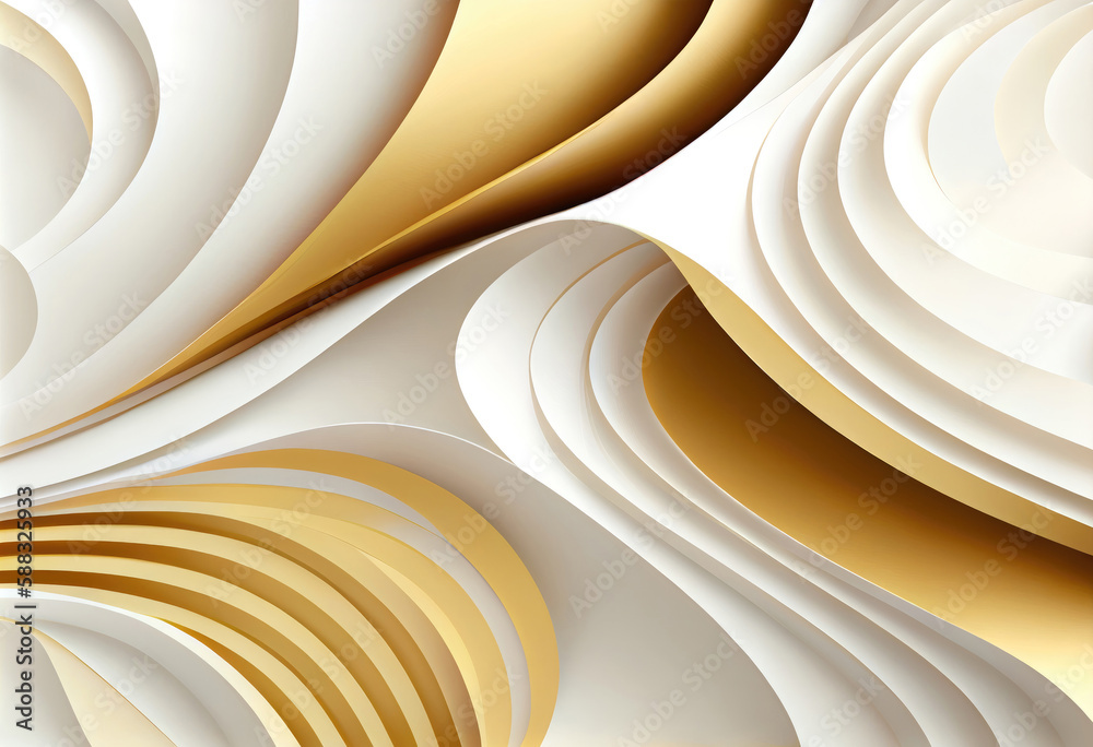 Aufkleber abstract background with curved paper sheets in yellow and beige colors, ai generation