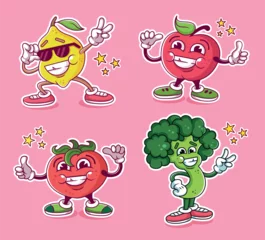 Fotobehang Fruits cartoon characters and vegetables cartoon characters. Vector illustrations for stickers. Stylized mascots © Maxim Filitov