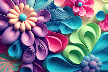 Abstract floral background with flowers in 3d style, ai generation.