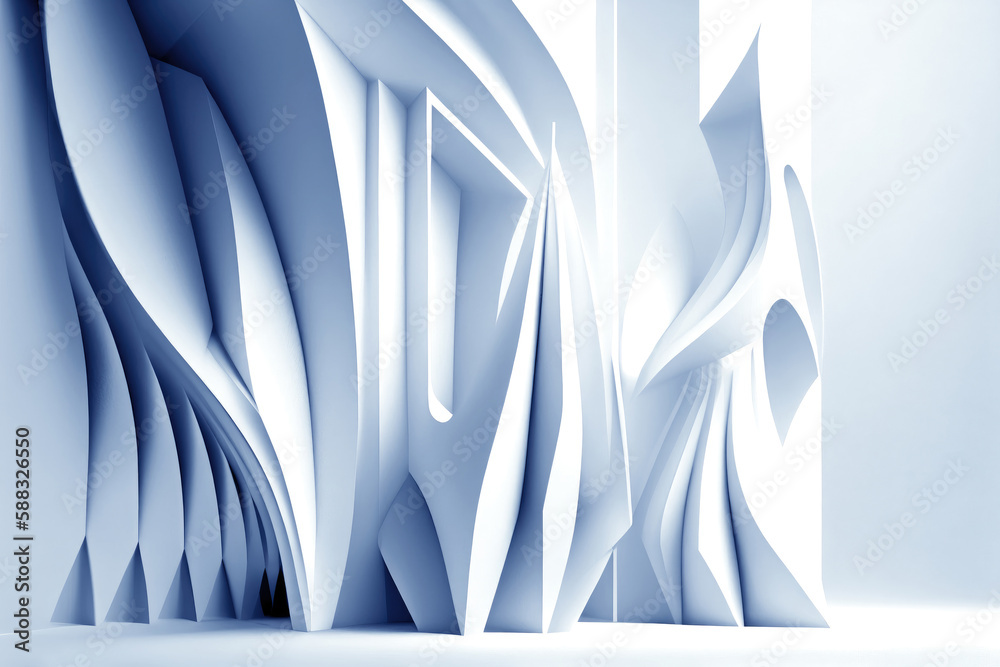 Poster abstract architecture futuristic blue background with wavy lines, in 3d style, ai generation.