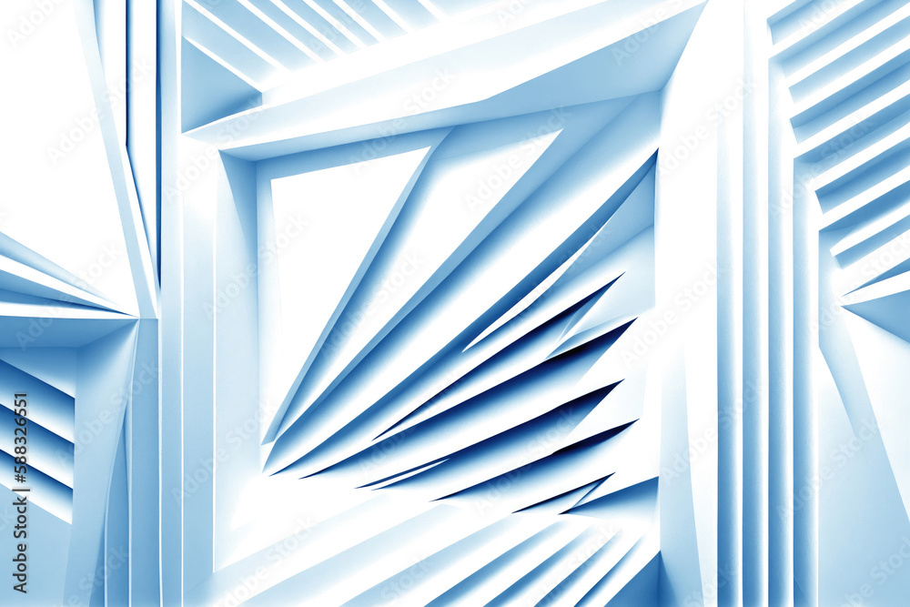 Poster abstract architecture futuristic blue background with wavy lines, in 3d style, ai generation.