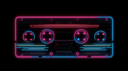 Retro radio cassette, neon lines. AI generated